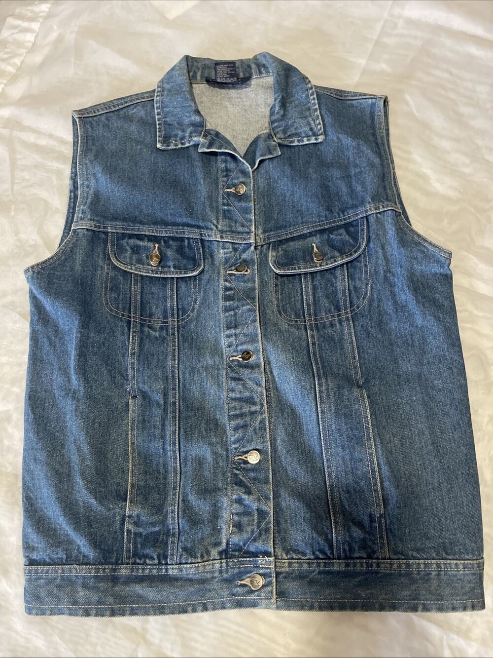 Gloria Vanderbilt By Murjani Vest Jacket 100% Cotton Denim Large Vintage 80 90